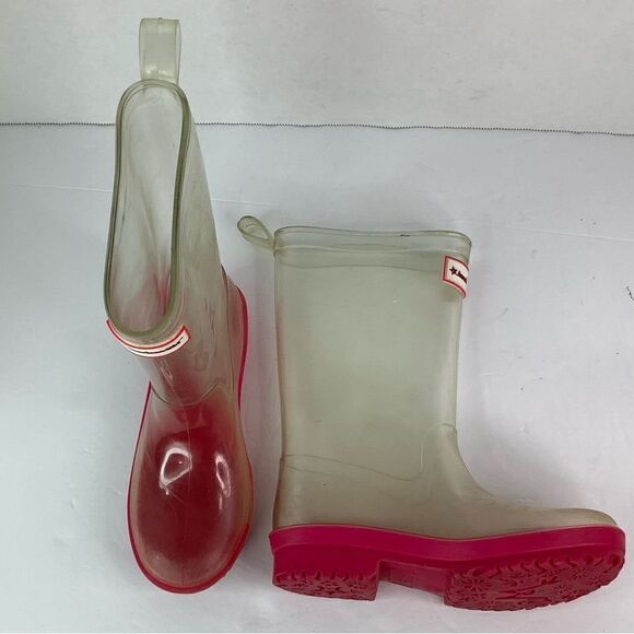 American Girl Peekaboo Willies Clear/Pink Calf Rain Boots Girl Rubber Size 12/13 - Picture 2 of 10